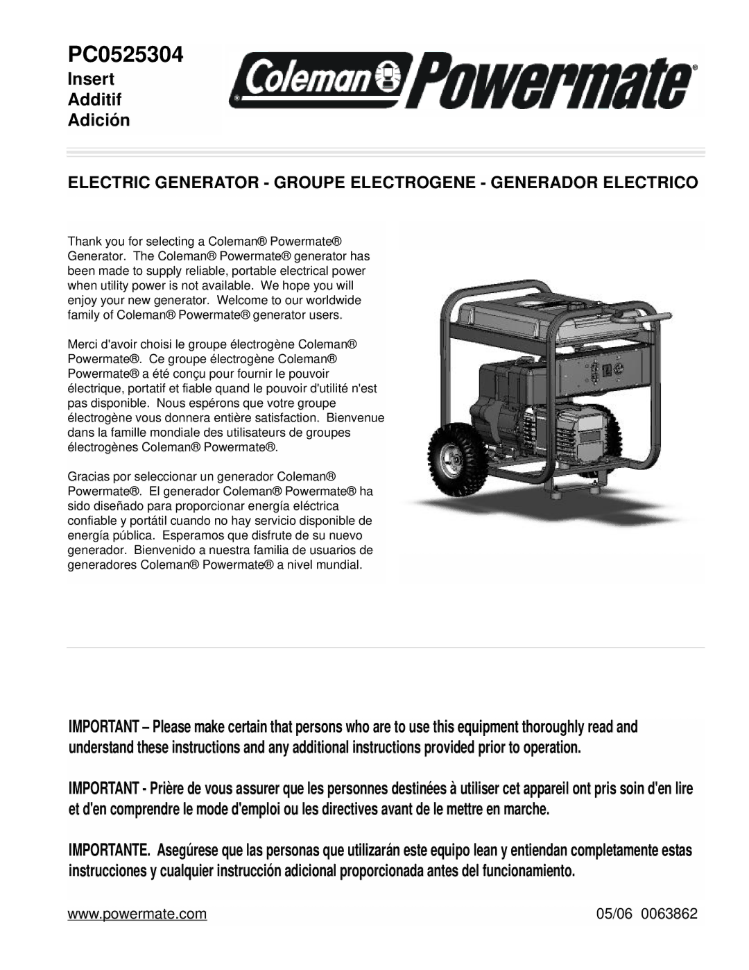 Powermate PC0525304 manual 