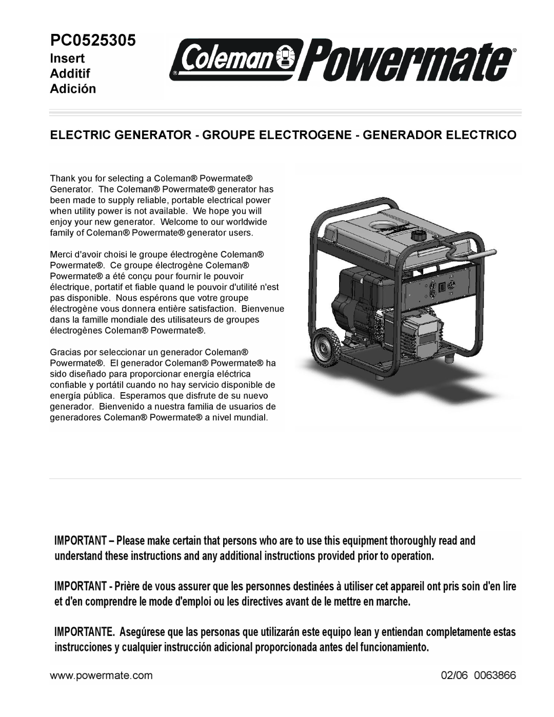 Powermate PC0525305 manual 