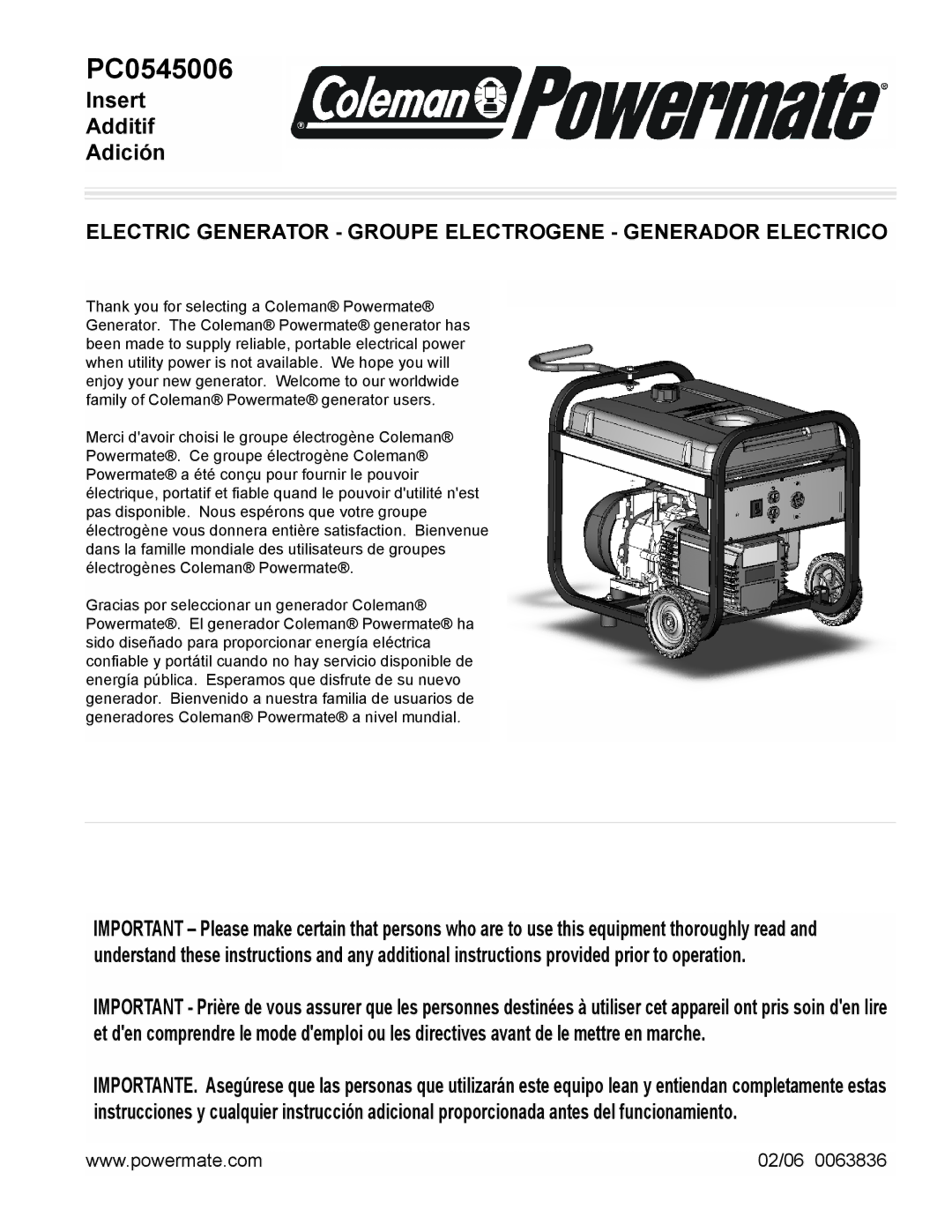 Powermate PC0545006 manual 