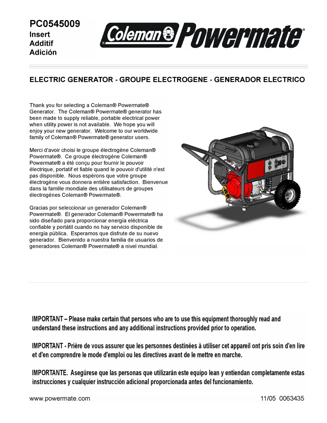 Powermate PC0545009 manual 