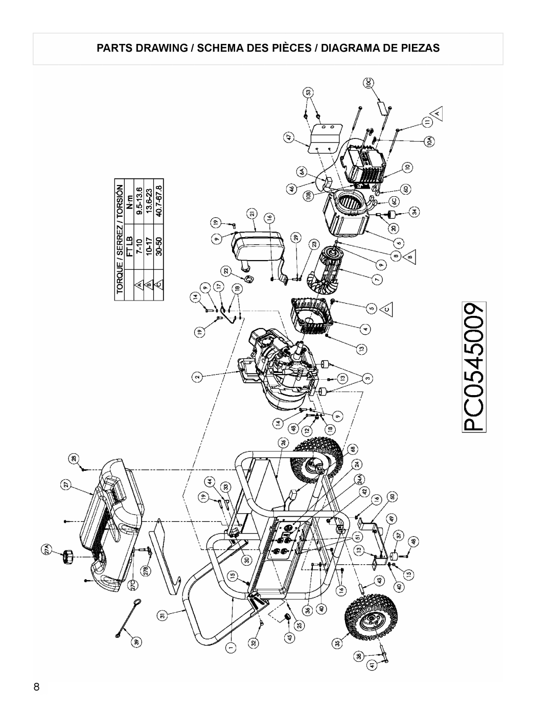 Powermate PC0545009 manual Parts Drawing / Schema DES Pièces / Diagrama DE Piezas 