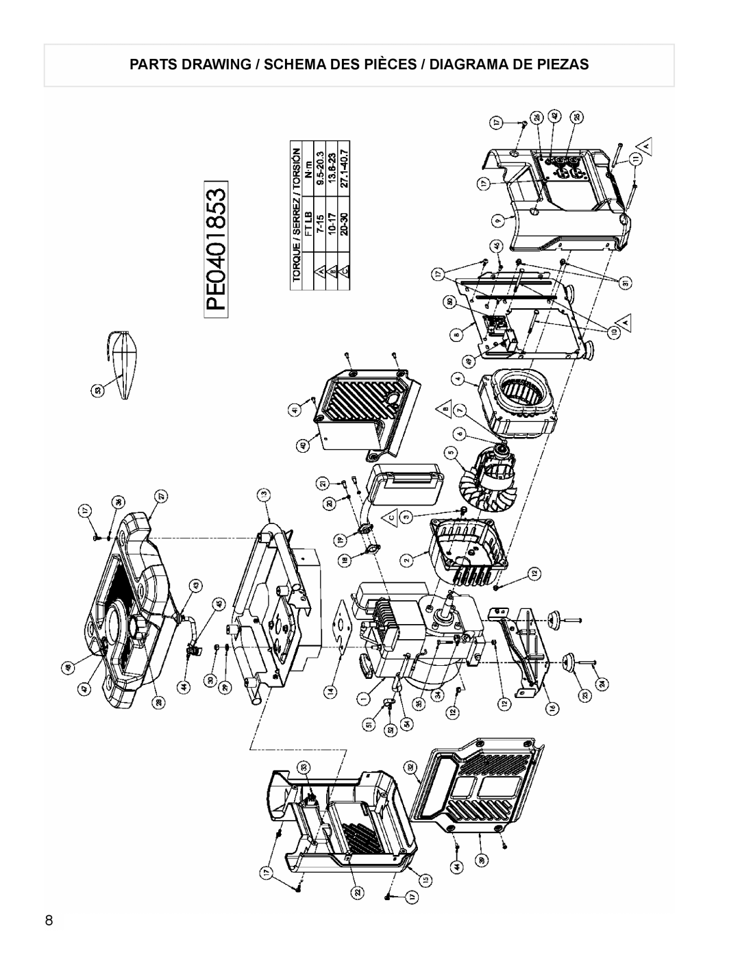 Powermate PE0401853 manual Parts Drawing / Schema Des Pièces / Diagrama De Piezas 