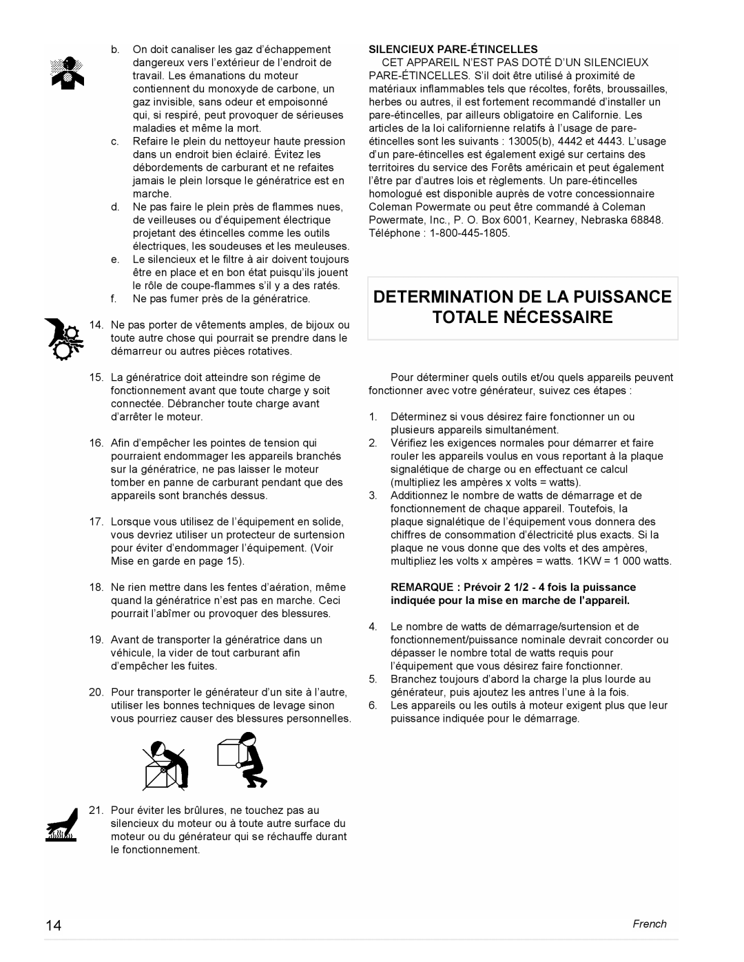 Powermate PM0474203, PL0473503 manual Determination De La Puissance Totale Nécessaire, Silencieux Pare-Étincelles, French 