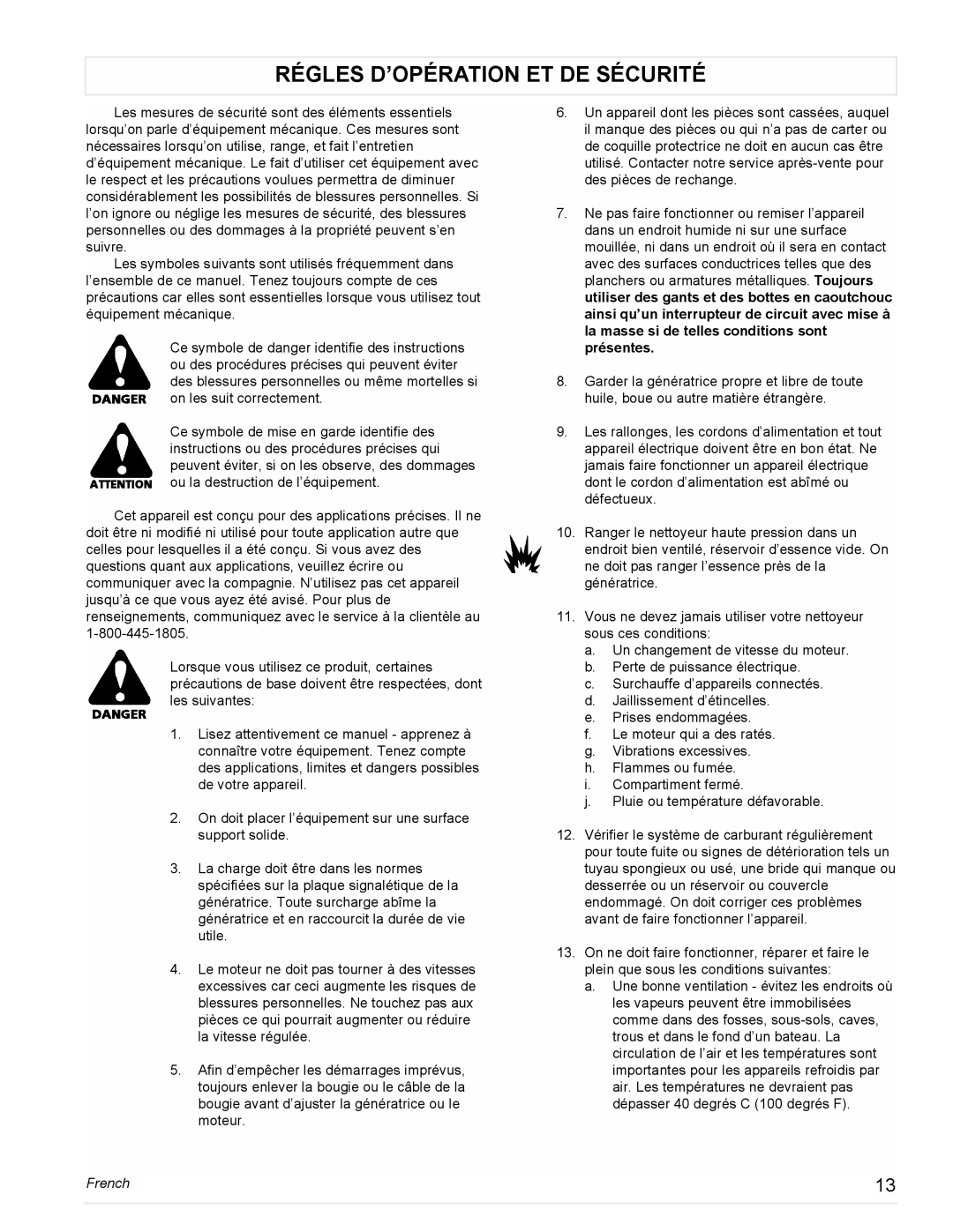 Powermate PM0477022, PL0473503, PM0478022, PM0473503, PM0474203, PM0475003, PM0477023 Régles D’OPÉRATION ET DE Sécurité, French 