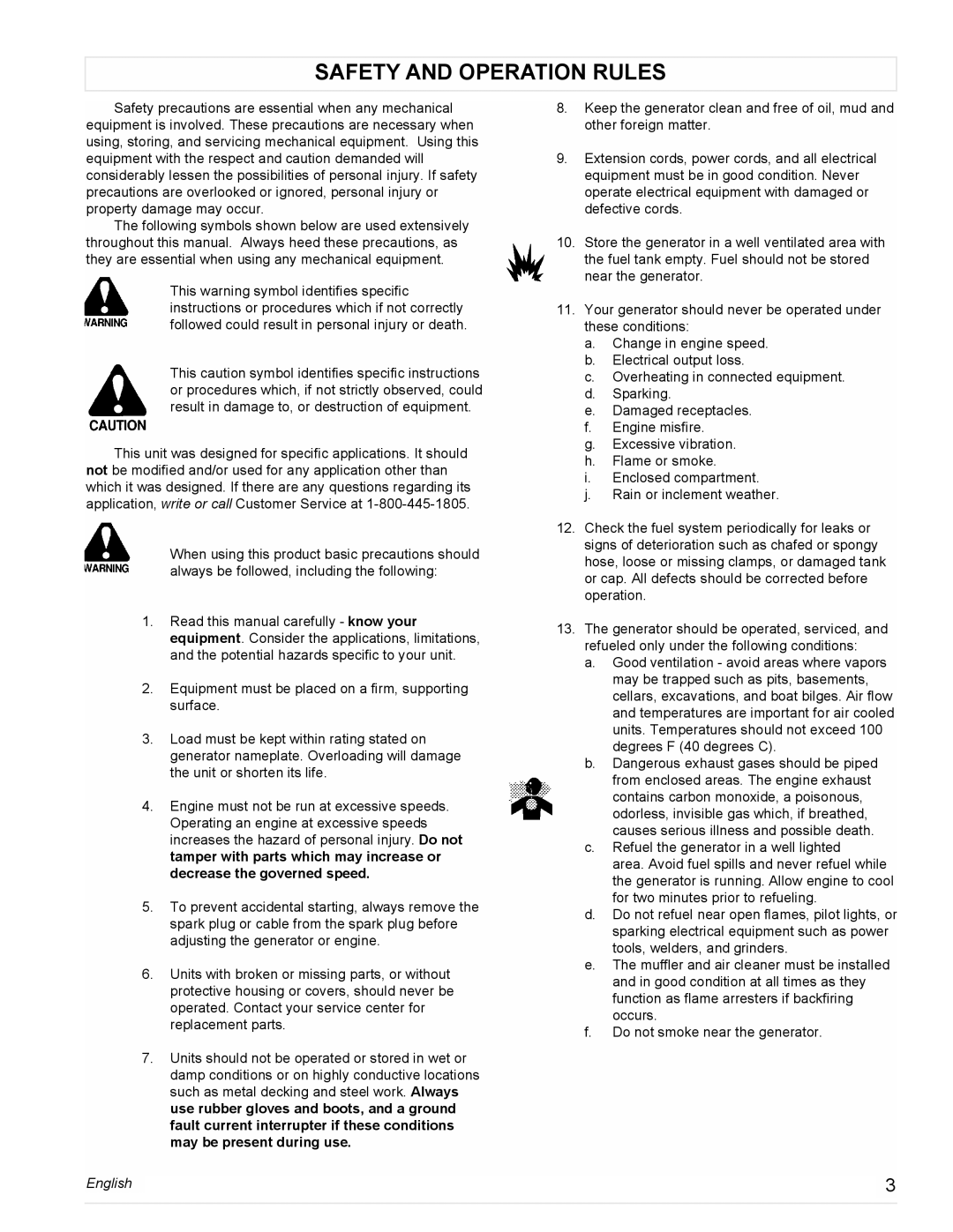 Powermate PM0477022, PL0473503, PM0478022, PM0473503, PM0474203, PM0475003, PM0477023 manual Safety and Operation Rules, English 