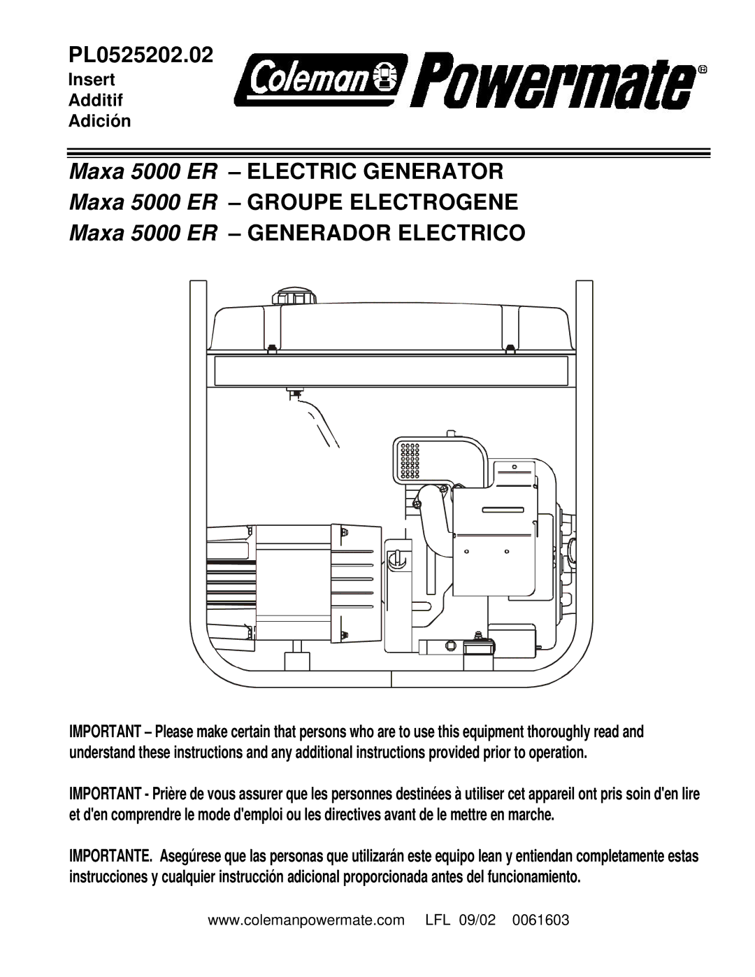 Powermate PL0525202.02 manual 