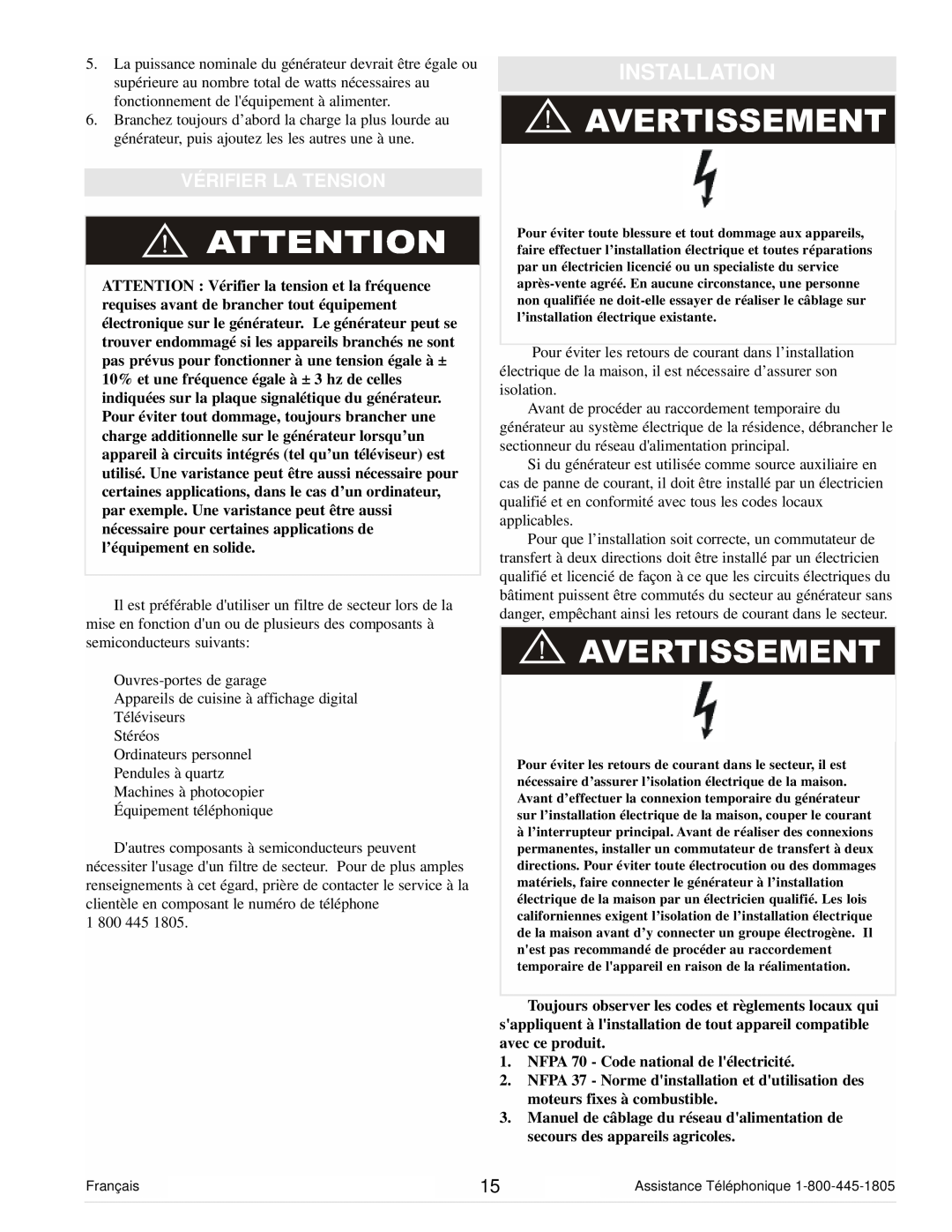 Powermate PM0101400 manual Vérifier La Tension, Installation 