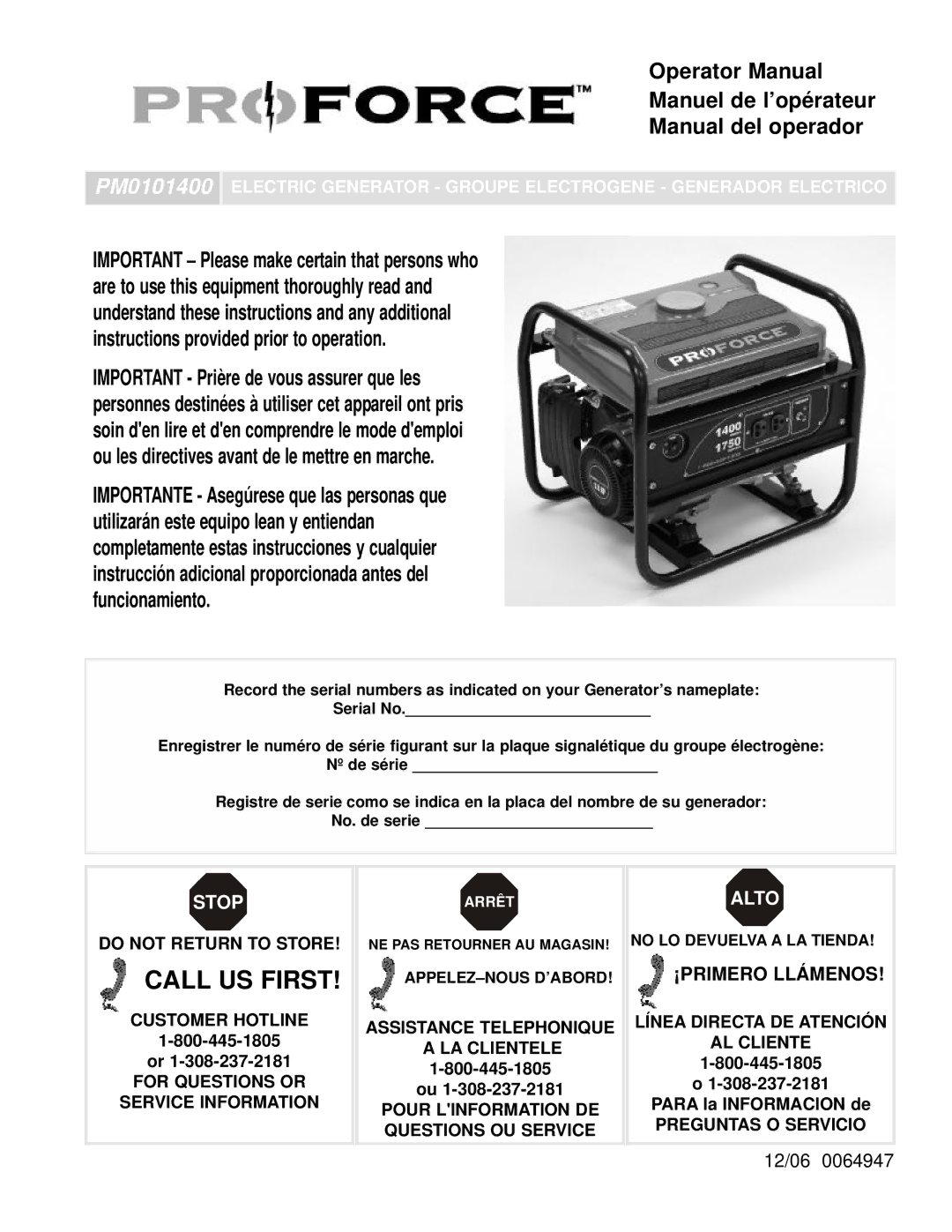 Powermate PM0101400 manual Stop, Alto 