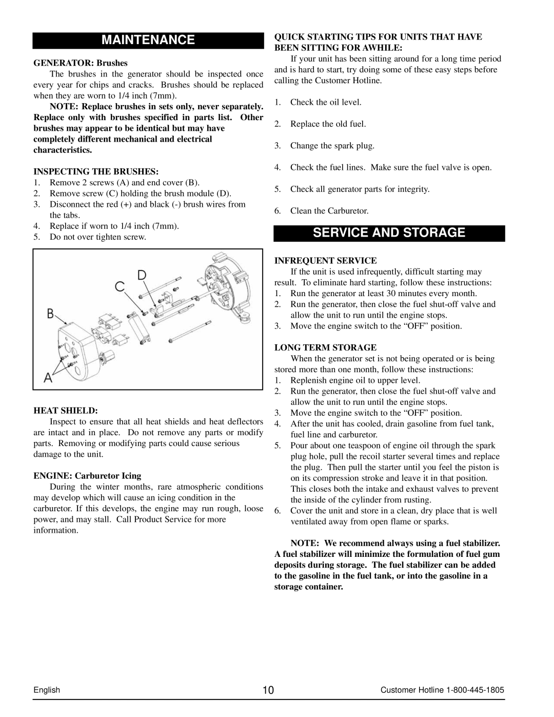 Powermate PM0103002 manual Maintenance, Service and Storage 