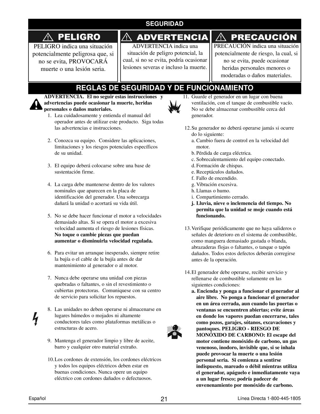 Powermate PM0103002 manual Reglas DE Seguridad Y DE Funcionamiento 