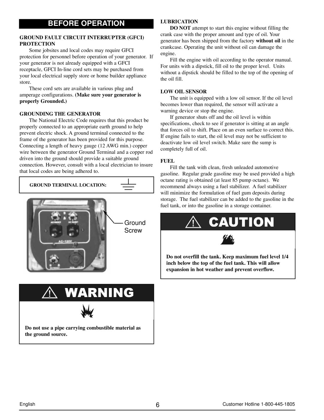 Powermate PM0103002 manual Before Operation 