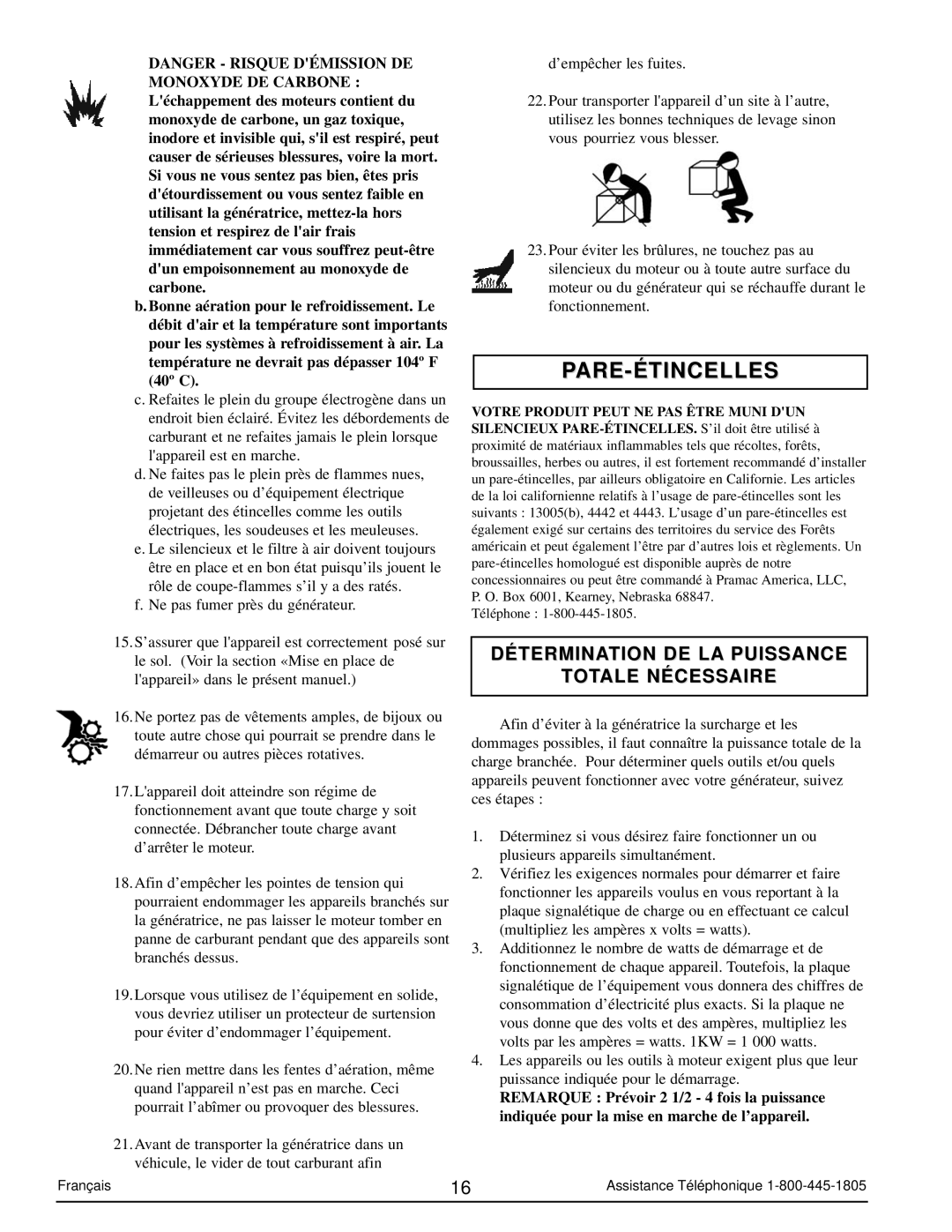 Powermate PM0103007 manual Pare-Étincelles, Détermination DE LA Puissance Totale Nécessaire 