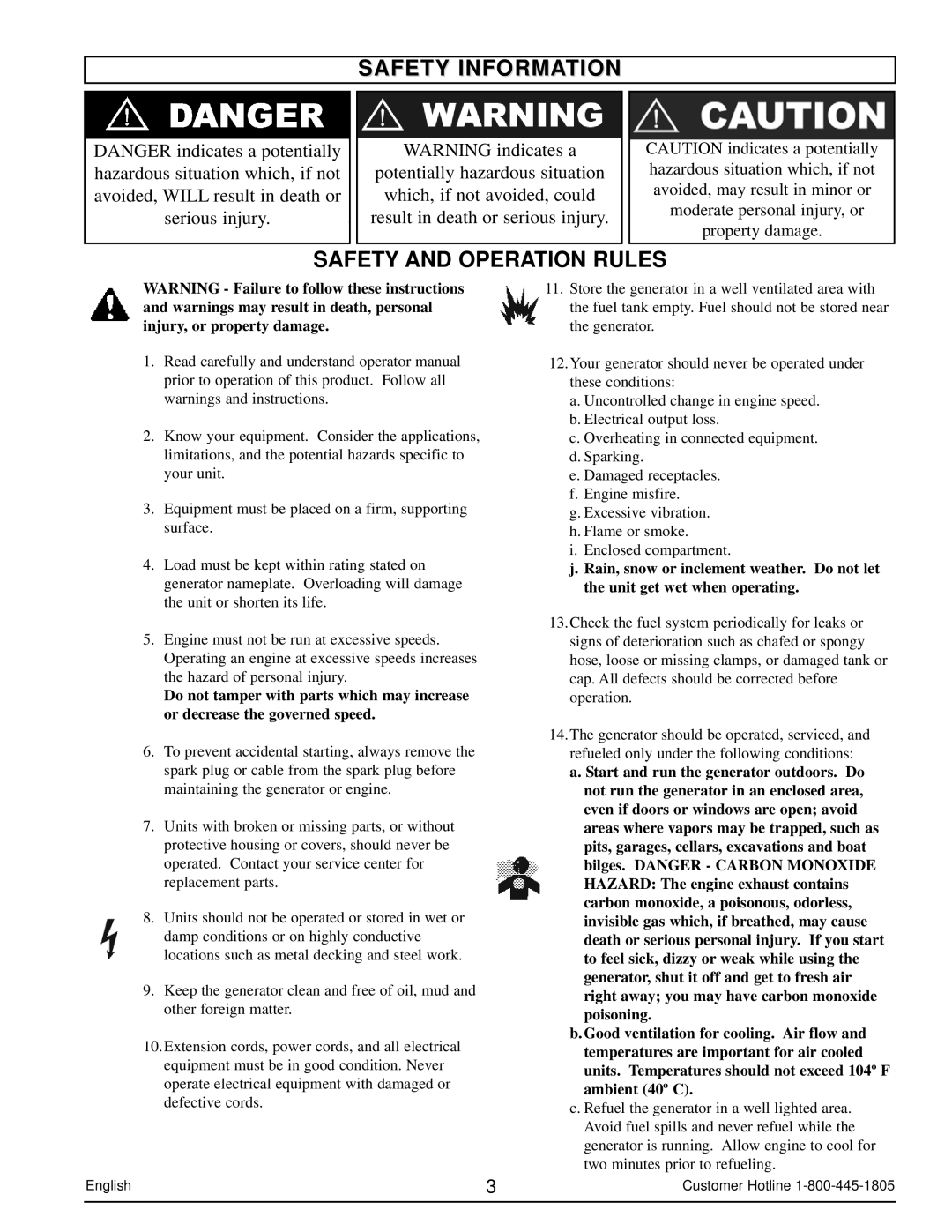 Powermate PM0103007 manual Safety Information, Safety and Operation Rules 