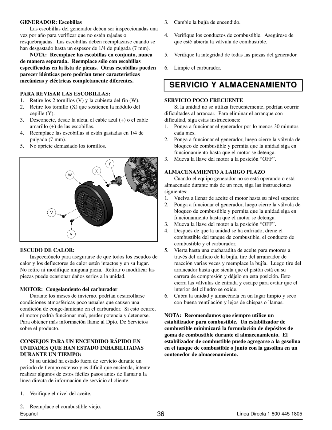 Powermate PM0103007 manual Servicio Y Almacenamiento, Para Revisar LAS Escobillas, Escudo DE Calor, Servicio Poco Frecuente 