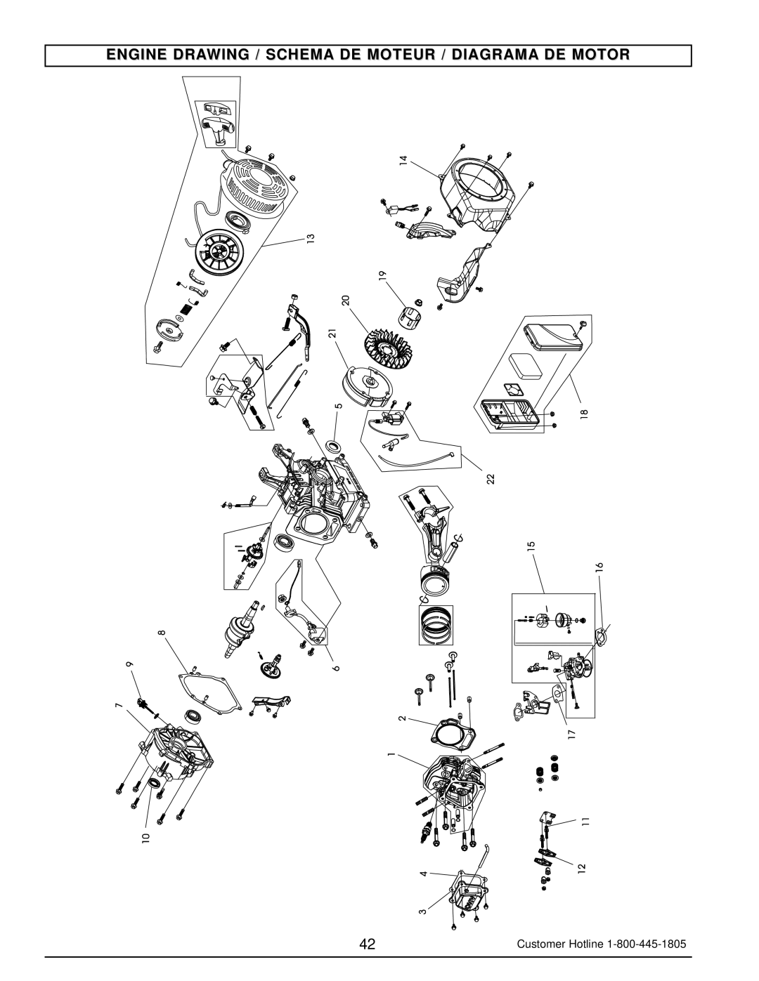 Powermate PM0103007 manual Engine Drawing / Schema DE Moteur / Diagrama DE Motor 