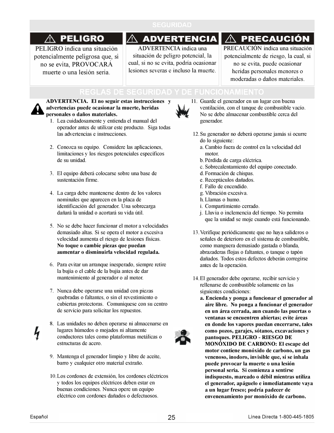 Powermate PM0105000 manual Reglas DE Seguridad Y DE Funcionamiento 