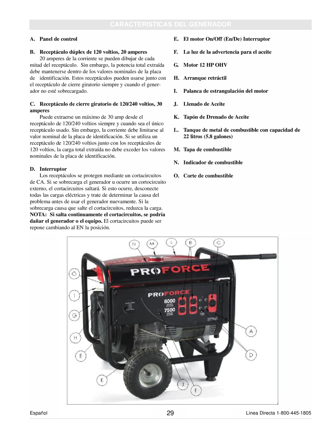 Powermate PM0106000 manual Caracteristicas DEL Generador 