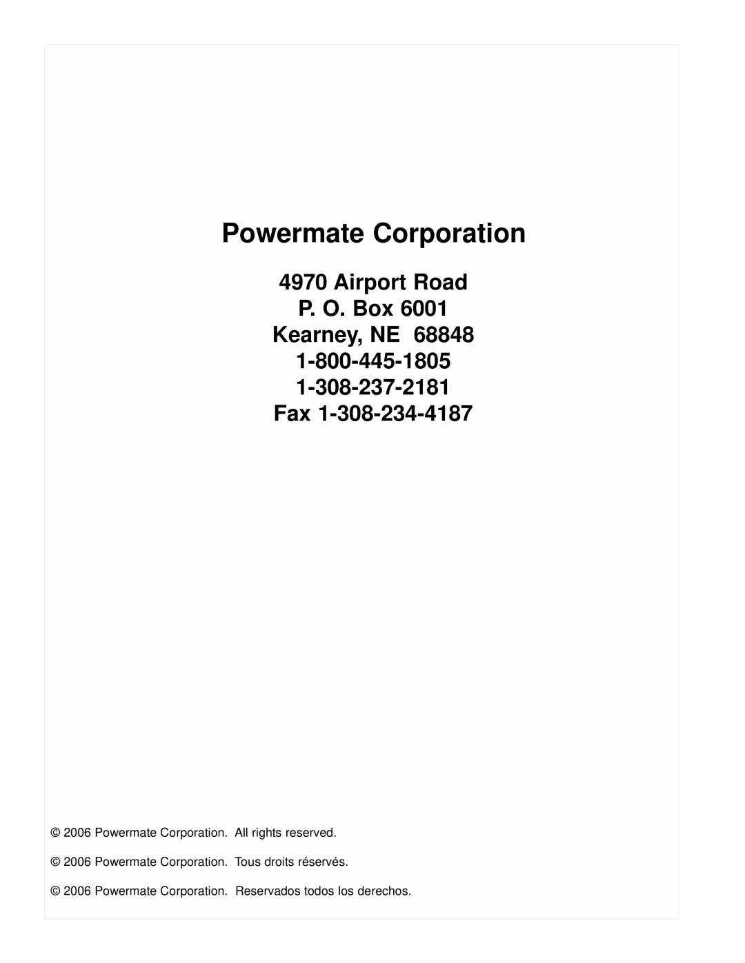 Powermate PM0106000 manual Powermate Corporation 