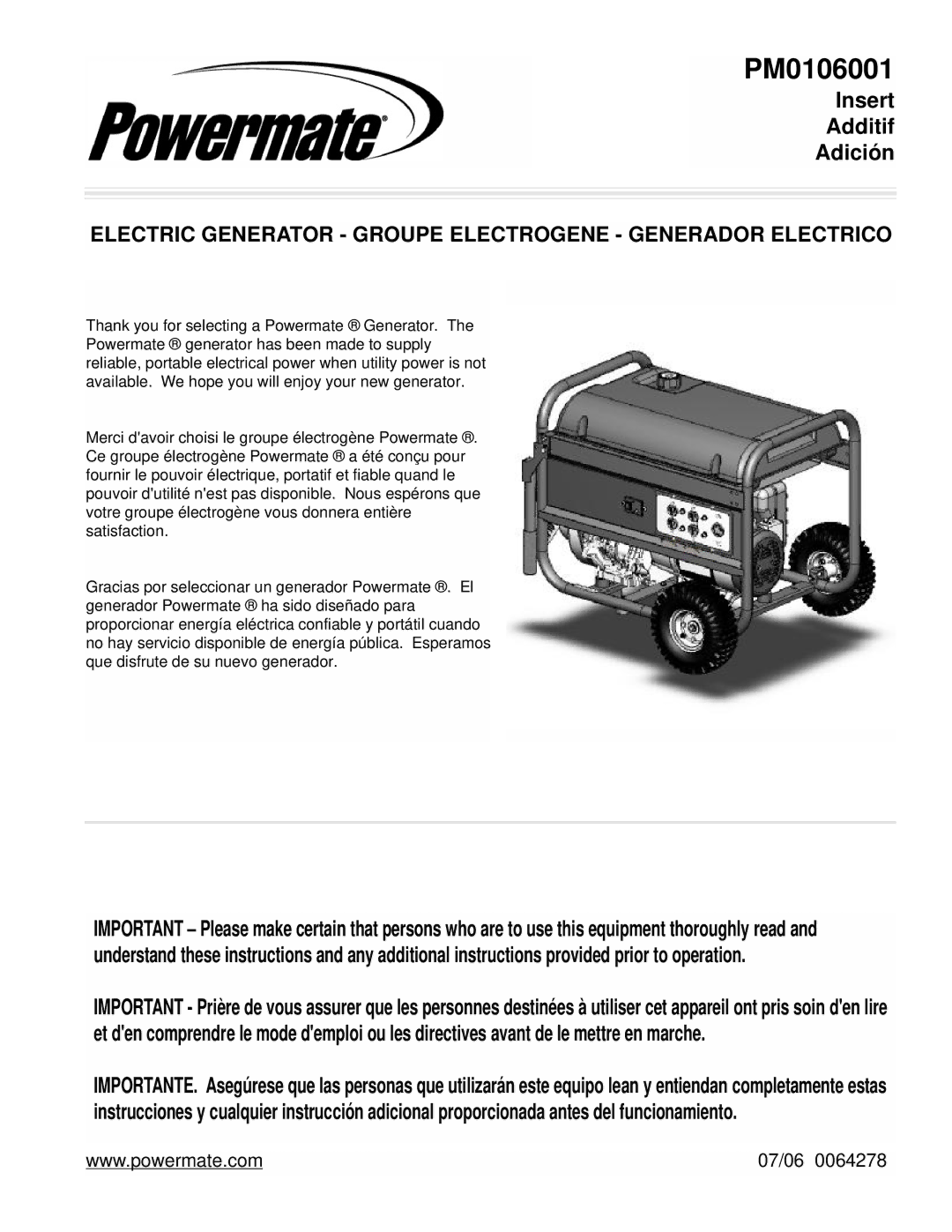 Powermate PM0106001 manual 