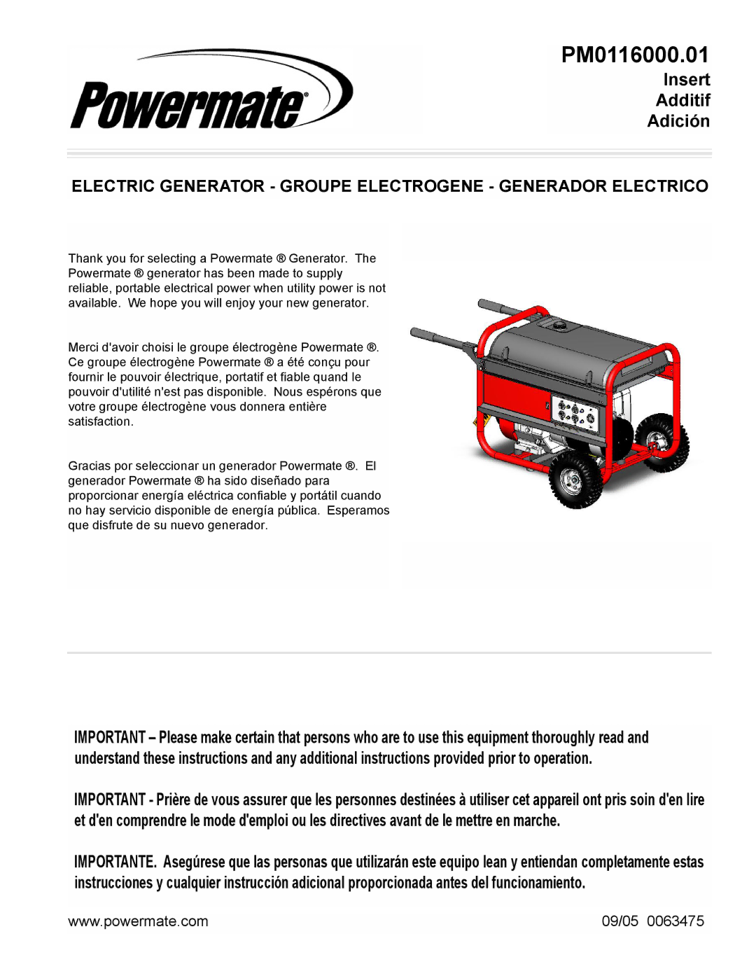 Powermate PM0116000.01 manual 