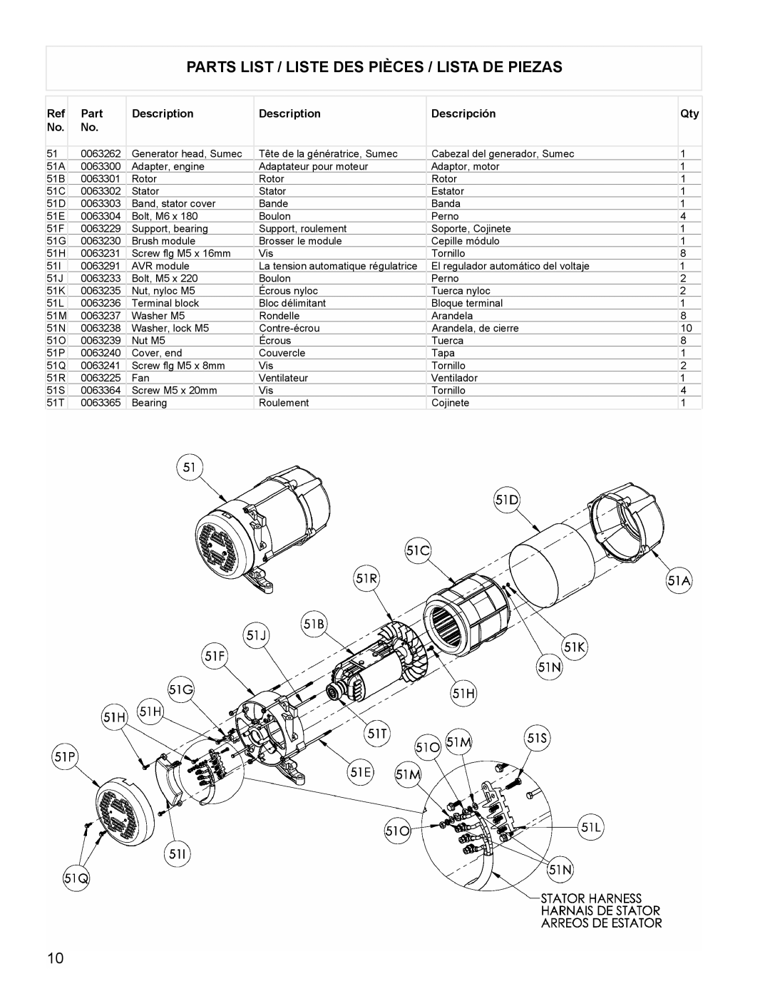 Powermate PM0116000.01 manual Part Description Descripción, Qty 