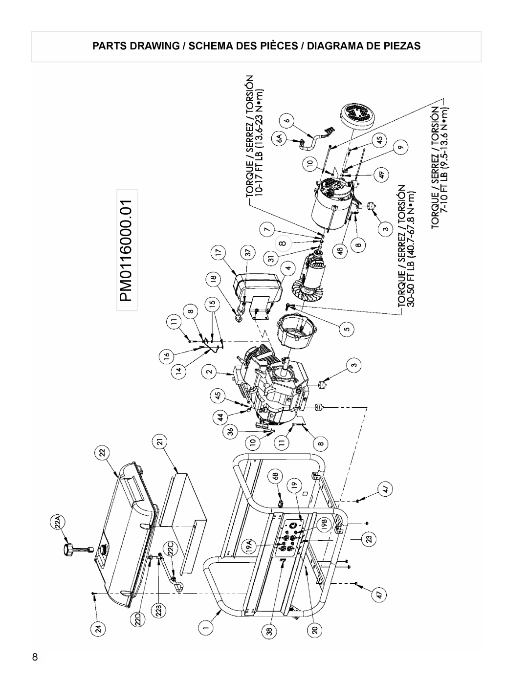 Powermate PM0116000.01 manual Parts Drawing / Schema DES Pièces / Diagrama DE Piezas 