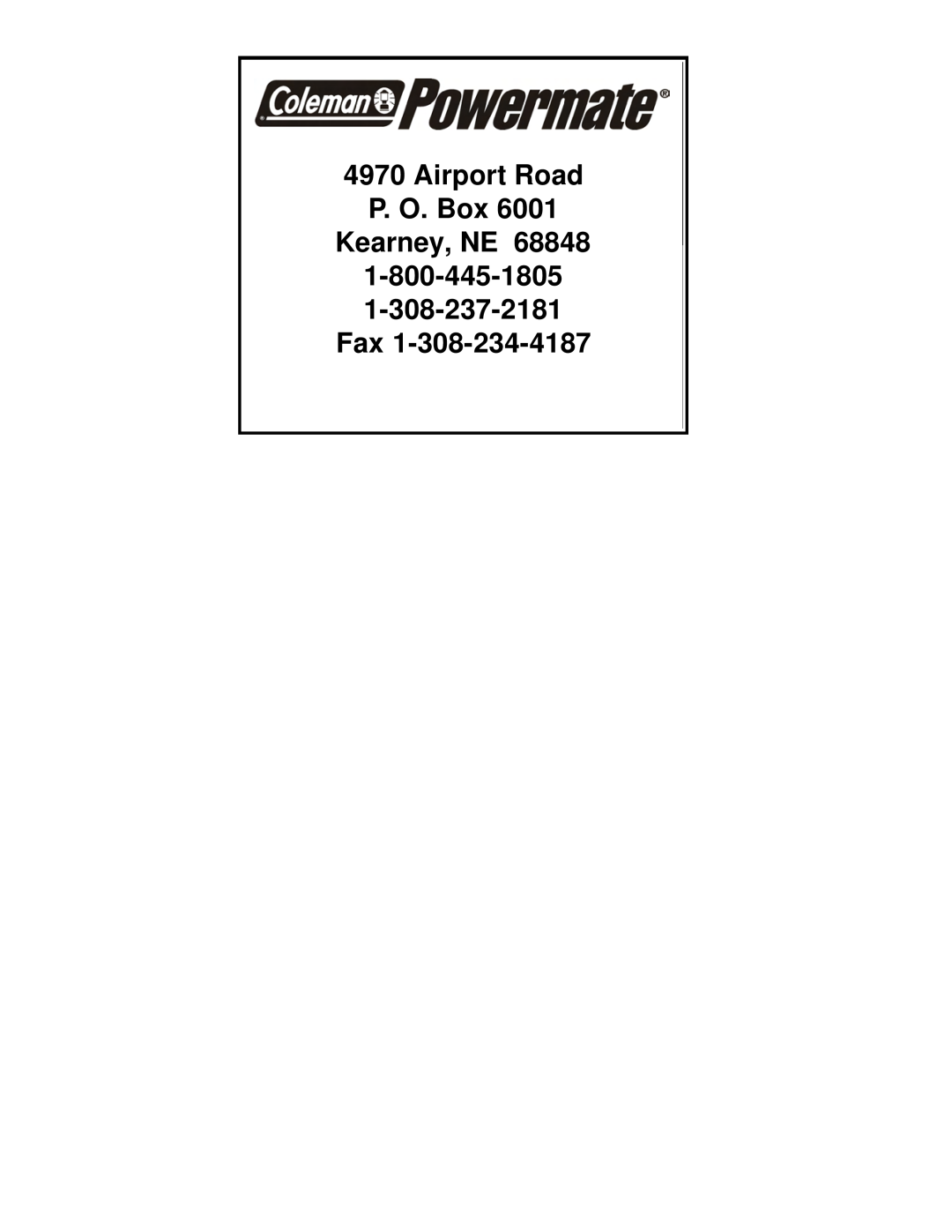 Powermate PM0401853 manual Airport Road P. O. Box Kearney, NE 