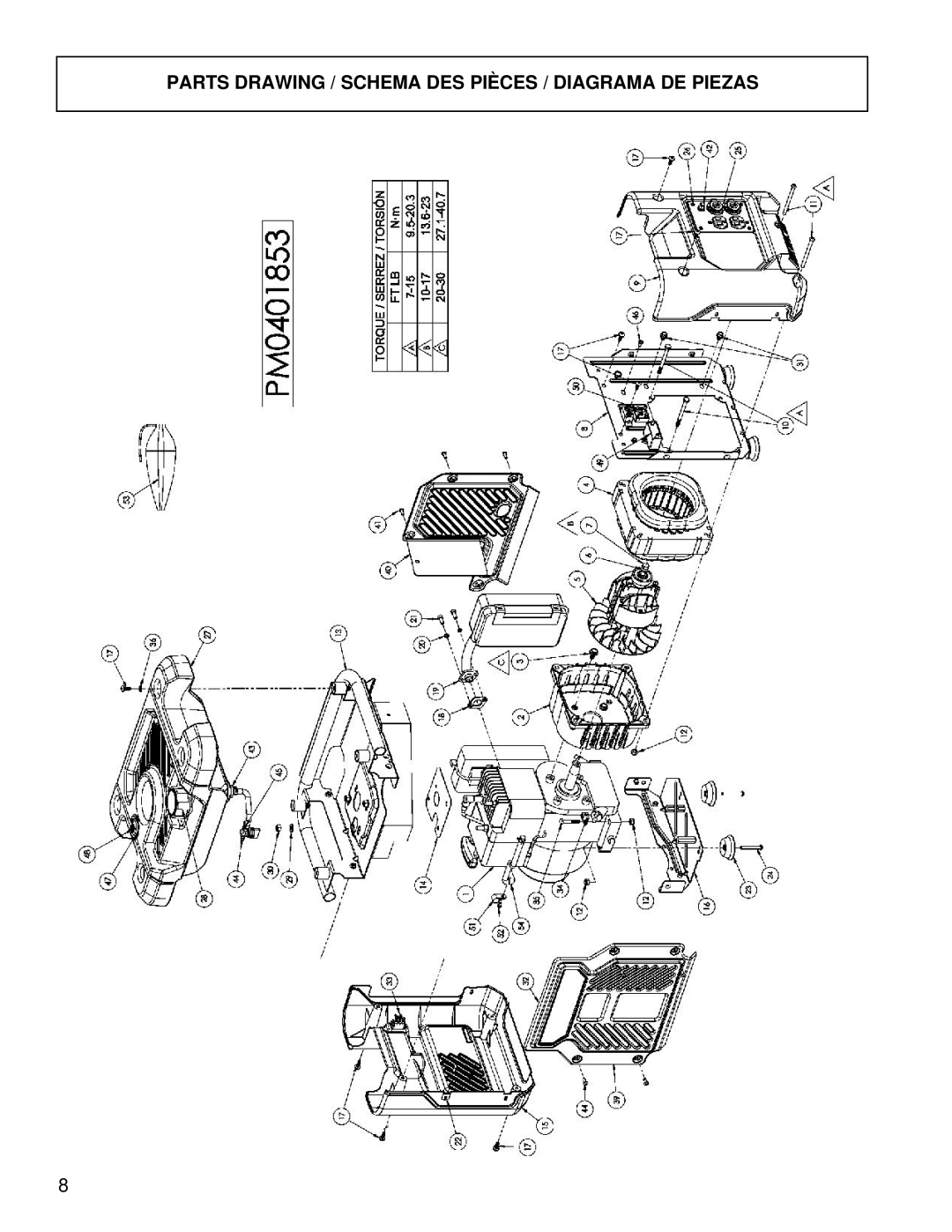 Powermate PM0401853 manual Parts Drawing / Schema DES Pièces / Diagrama DE Piezas 