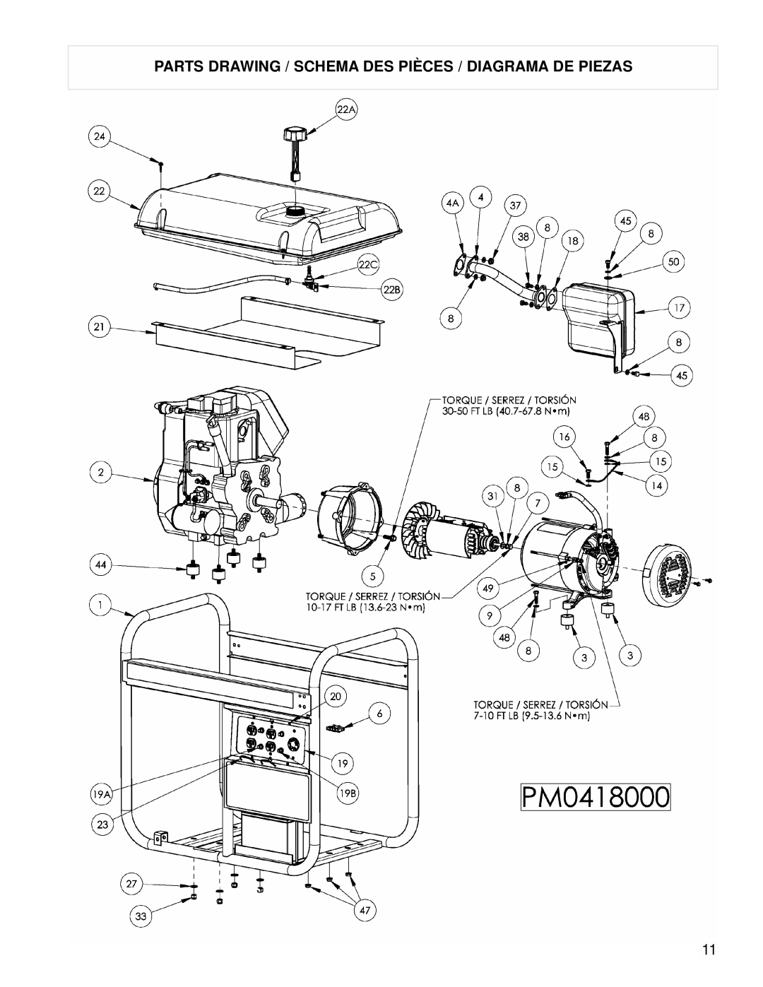 Powermate PM0418000 manual Parts Drawing / Schema DES Pièces / Diagrama DE Piezas 