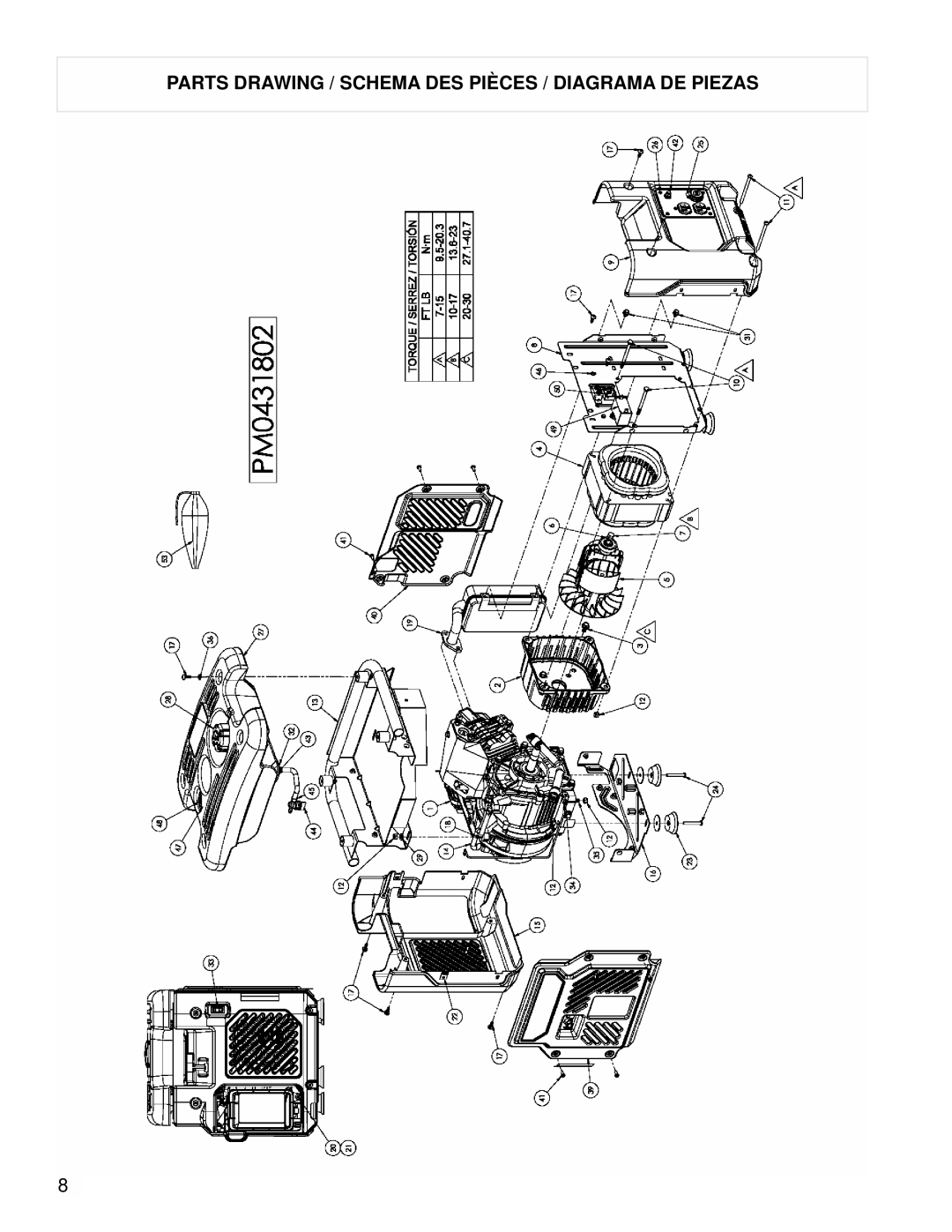 Powermate PM0431802 manual Parts Drawing / Schema Des Pièces / Diagrama De Piezas 