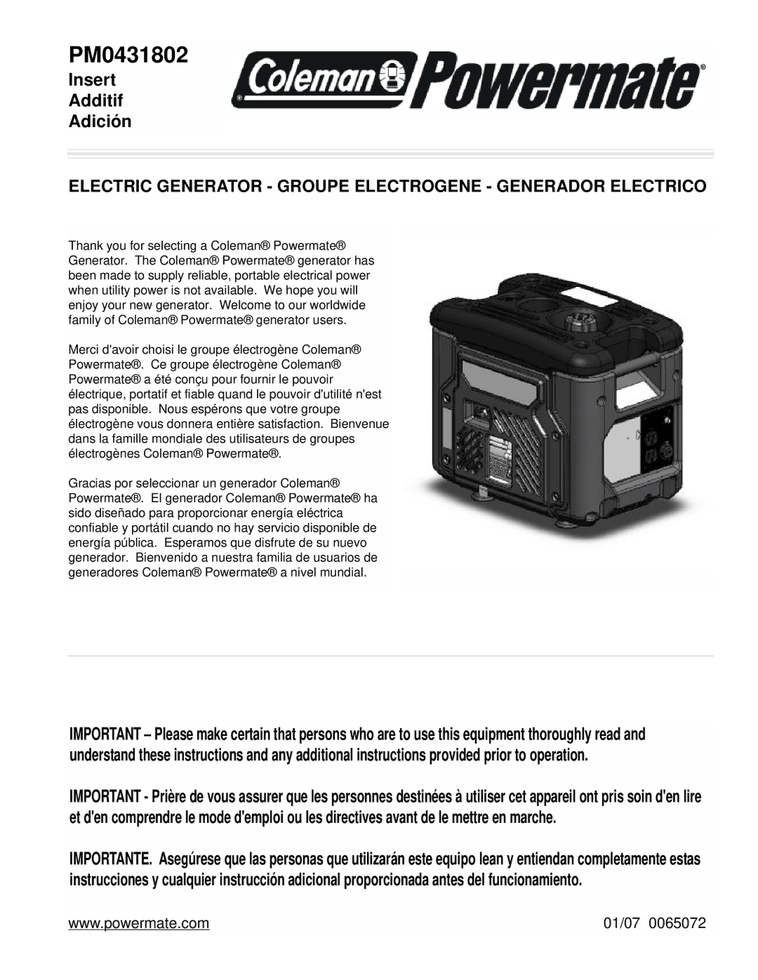 Powermate PM0431802 manual 