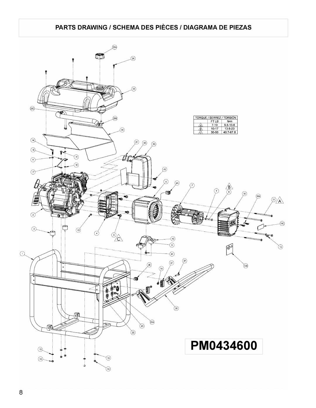 Powermate PM0434600 manual Parts Drawing / Schema DES Pièces / Diagrama DE Piezas 