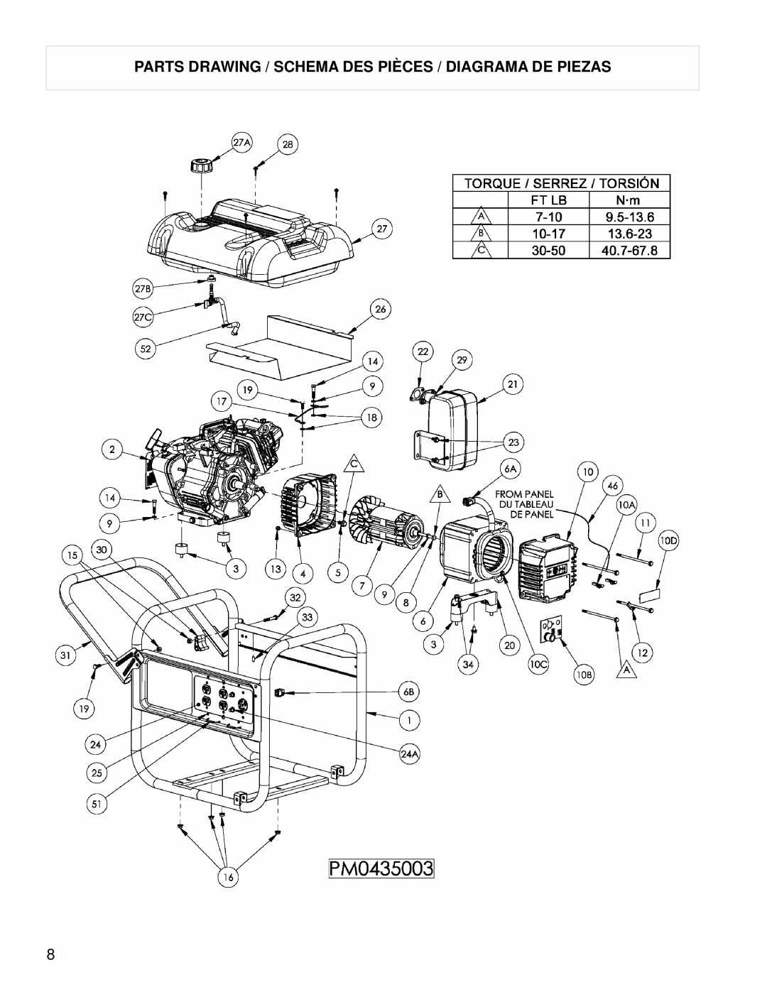 Powermate PM0435003 manual Parts Drawing / Schema DES Pièces / Diagrama DE Piezas 