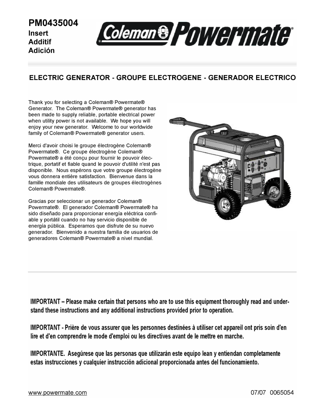 Powermate PM0435004 manual 