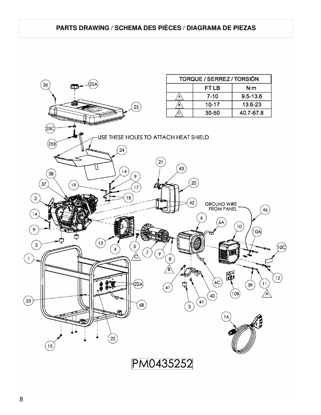 Powermate PM0435252 manual Parts Drawing / Schema DES Pièces / Diagrama DE Piezas 