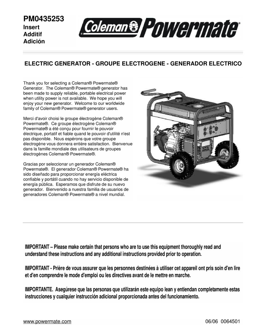 Powermate PM0435253 manual 