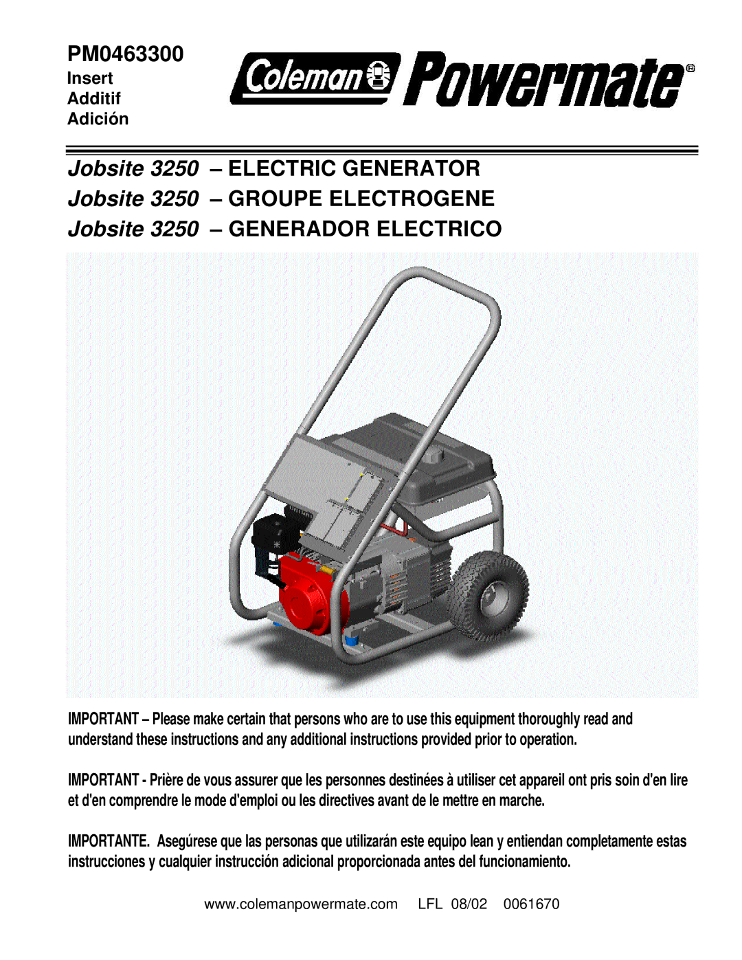 Powermate PM0463300 manual 