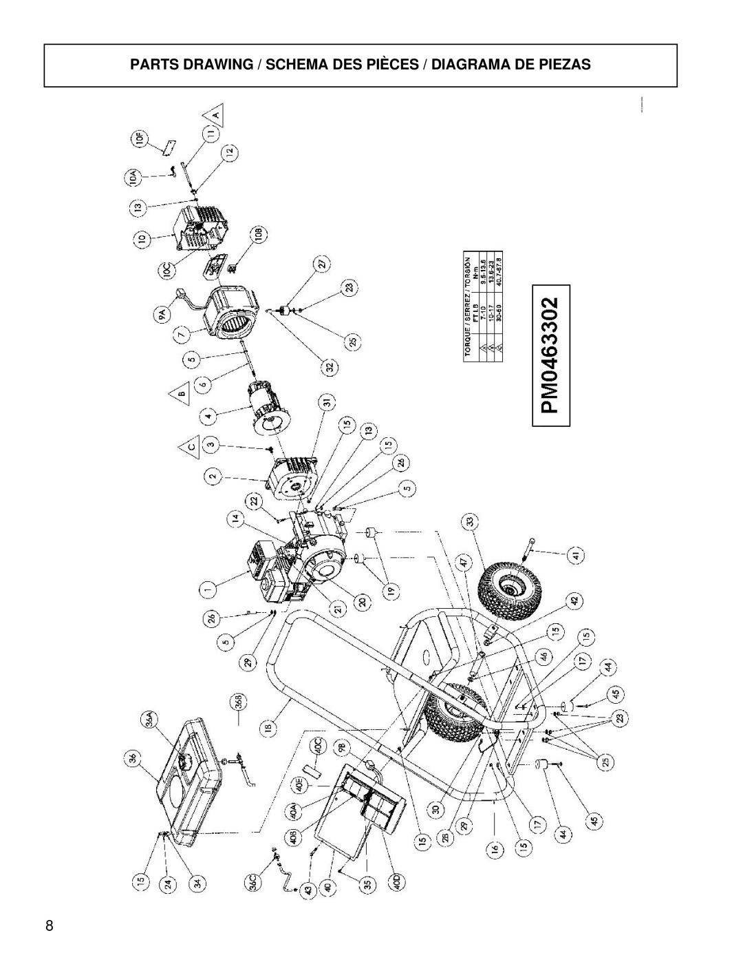 Powermate PM0463302 manual Parts Drawing / Schema DES Pièces / Diagrama DE Piezas 