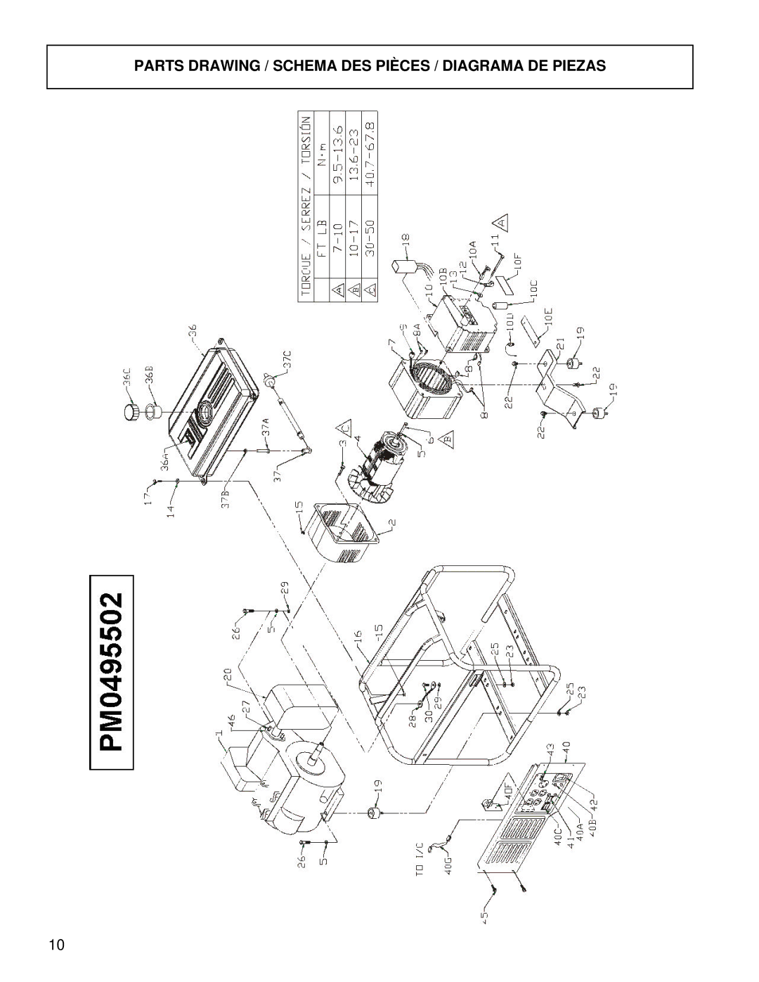 Powermate PM0495502 manual Parts Drawing / Schema DES Pièces / Diagrama DE Piezas 