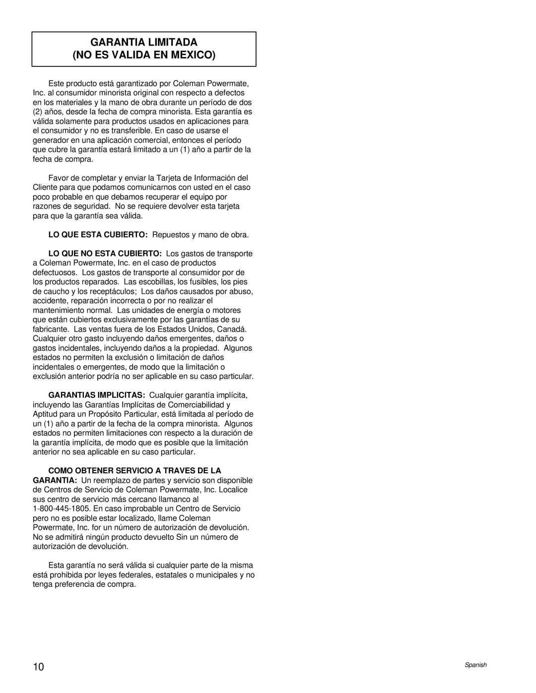 Powermate PM0496504.17 manual Garantia Limitada No Es Valida En Mexico 