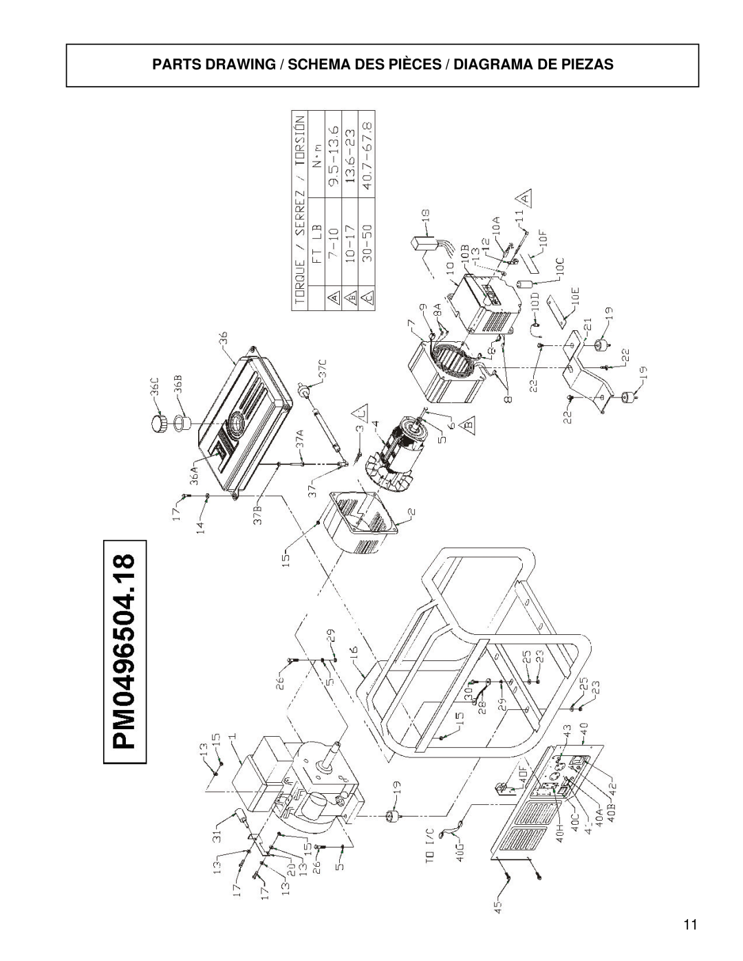 Powermate PM0496504.18 manual Parts Drawing / Schema Des Pièces / Diagrama De Piezas 