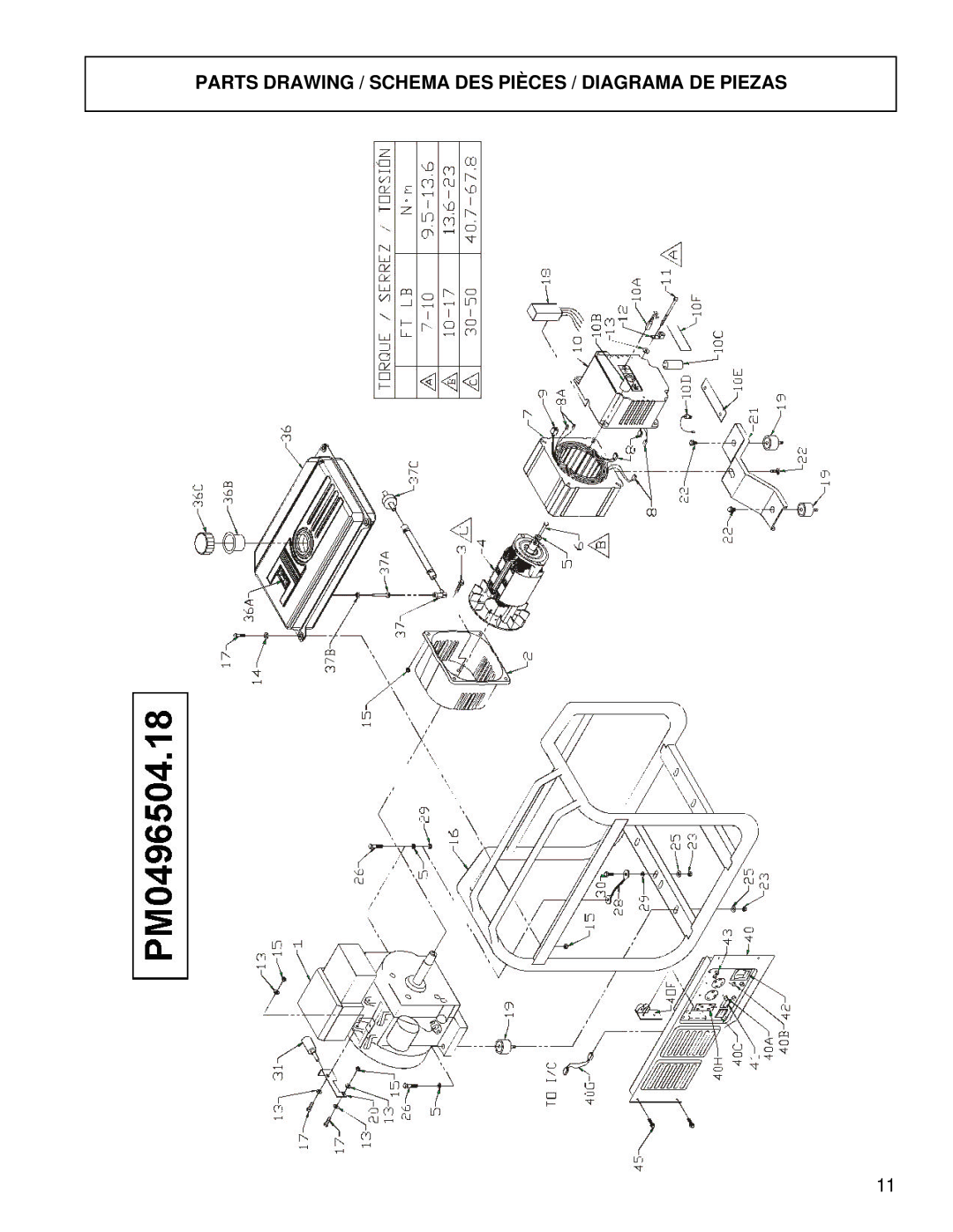 Powermate PM0496504.18 manual Parts Drawing / Schema DES Pièces / Diagrama DE Piezas 