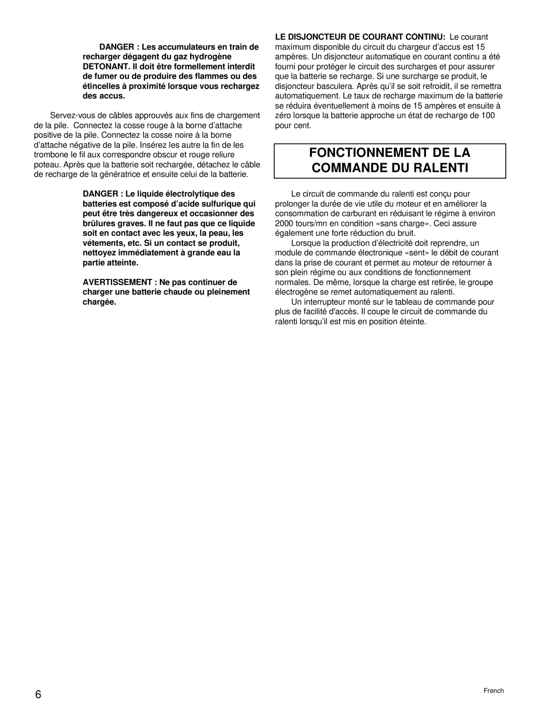 Powermate PM0496504.18 manual Fonctionnement DE LA Commande DU Ralenti, Dépannage DE LA Commande DU Ralenti, Probleme 