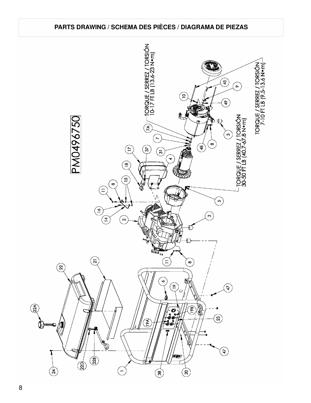 Powermate PM0496750 manual Parts Drawing / Schema DES Pièces / Diagrama DE Piezas 