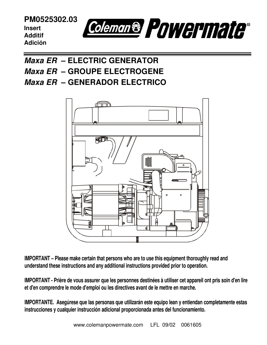 Powermate PM0525302.03 manual Maxa ER – ELECTRIC GENERATOR, Maxa ER – GROUPE ELECTROGENE, Maxa ER – GENERADOR ELECTRICO 