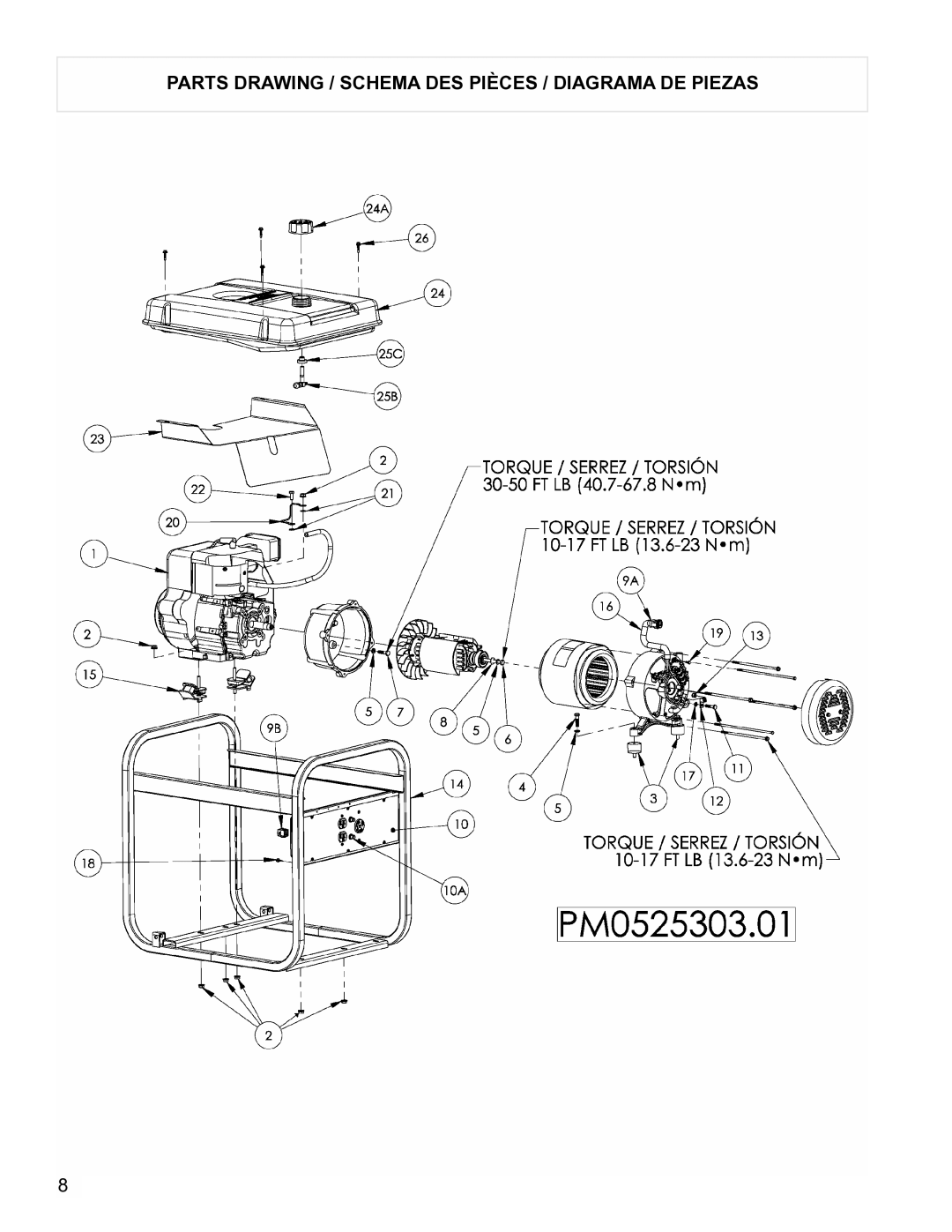 Powermate PM0525303.01 manual Parts Drawing / Schema DES Pièces / Diagrama DE Piezas 