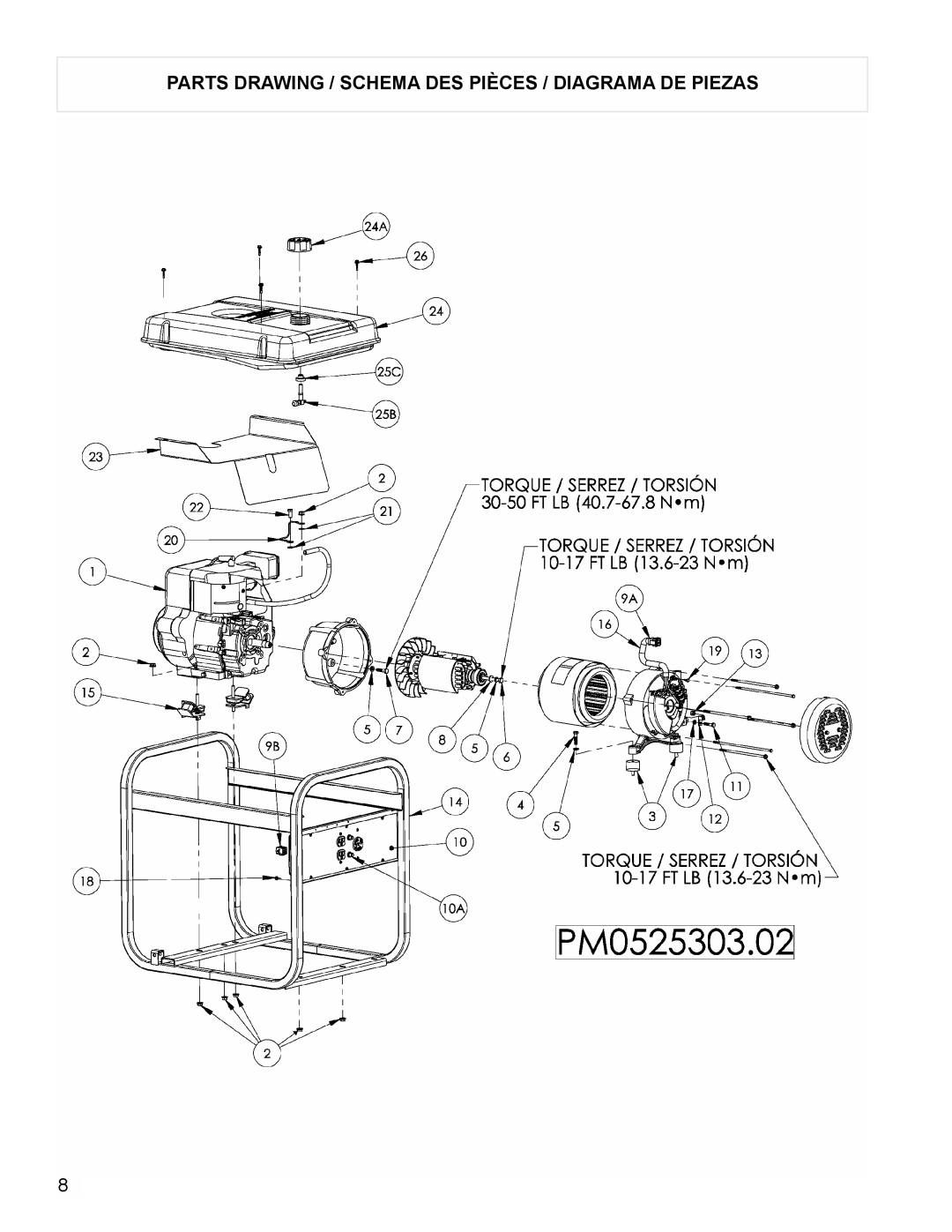 Powermate PM0525303.02 manual Parts Drawing / Schema DES Pièces / Diagrama DE Piezas 