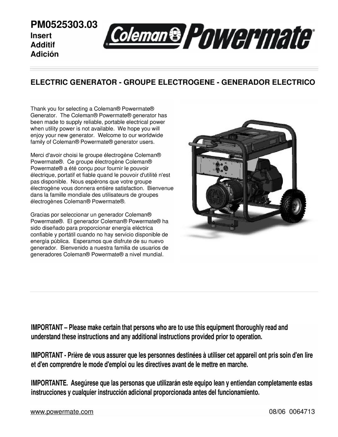 Powermate PM0525303.03 manual 