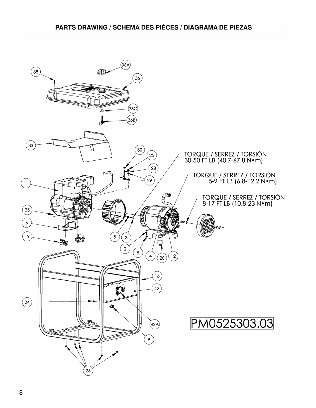 Powermate PM0525303.03 manual Parts Drawing / Schema DES Pièces / Diagrama DE Piezas 