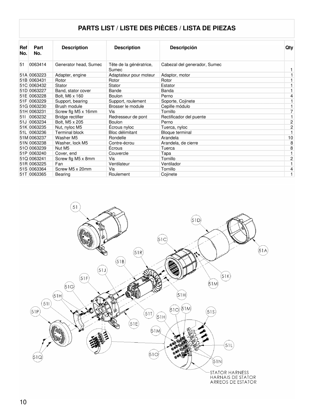 Powermate PM0525312.02 manual Parts List / Liste Des Pièces / Lista De Piezas, 0063414 